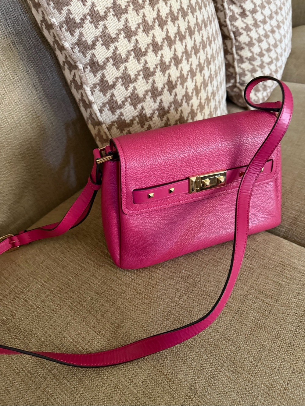 Michael Kors Women's Hot Pink Leather Crossbody Bag with Gold Hardware